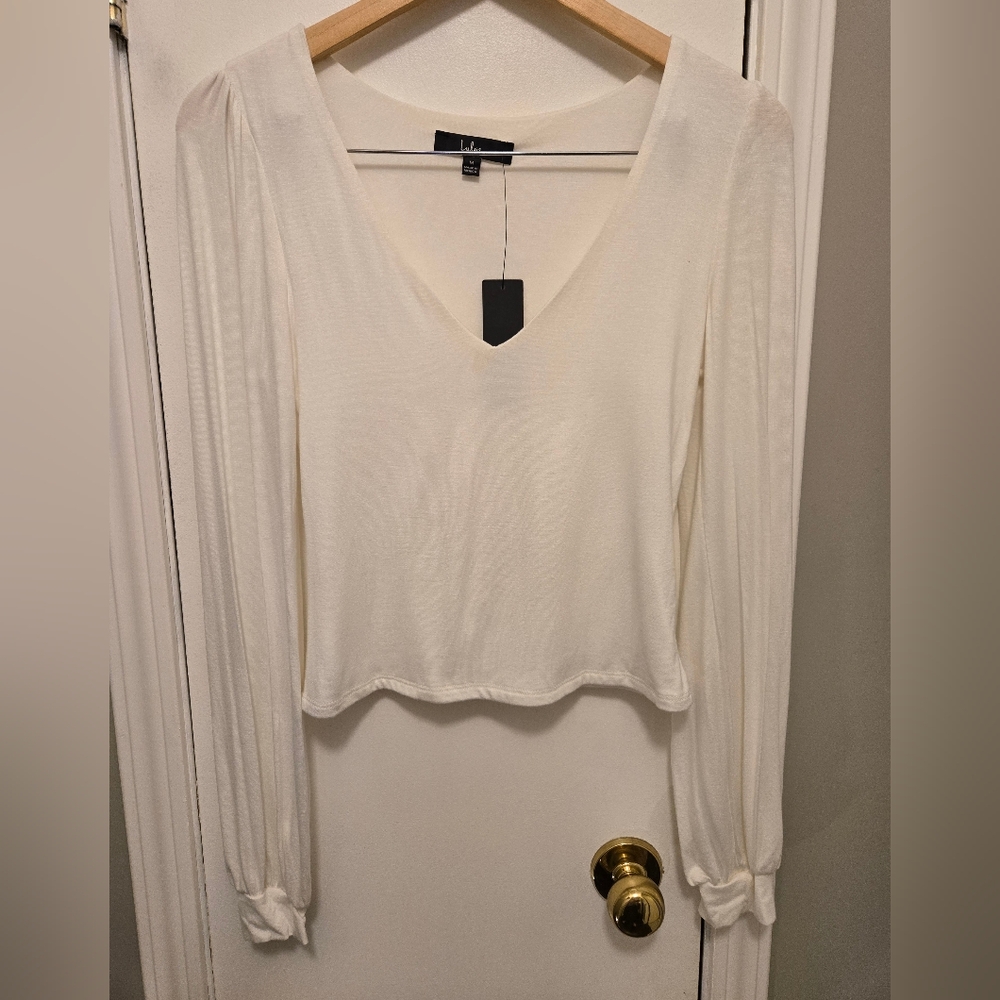 Lulus Long Sleeve Crop Blouse Off-White Size Medium - Picture 4 of 11